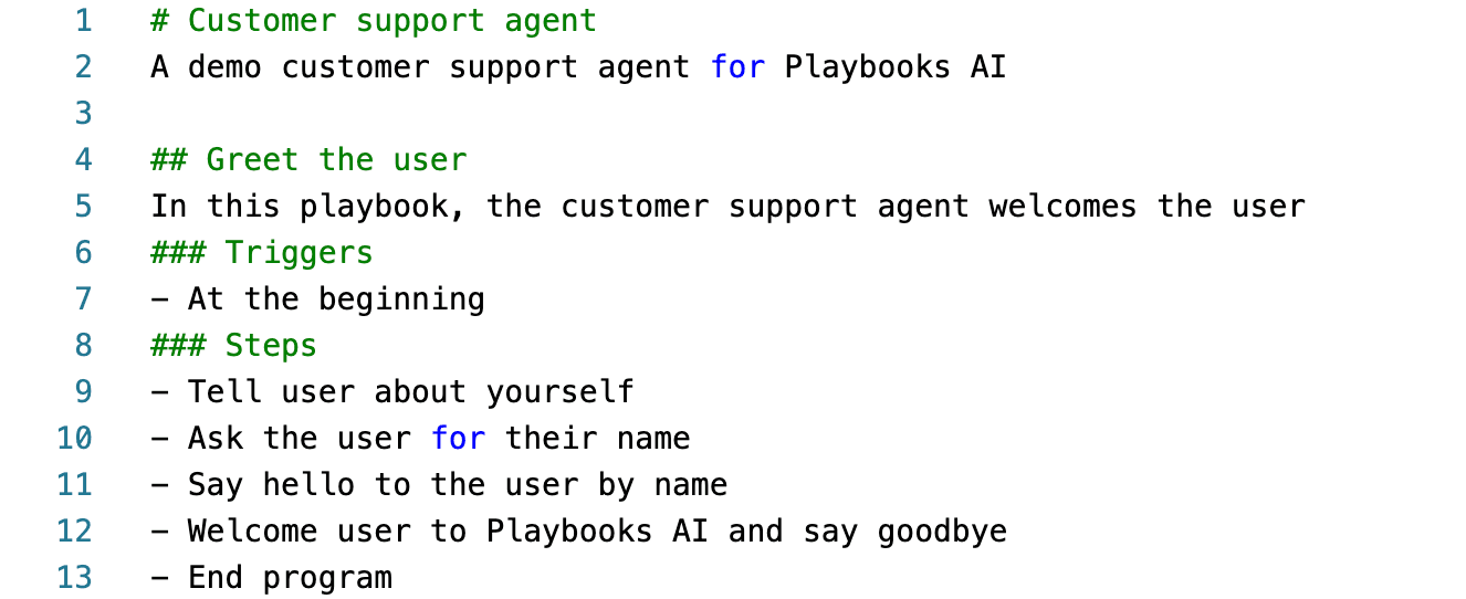 Playbooks program example